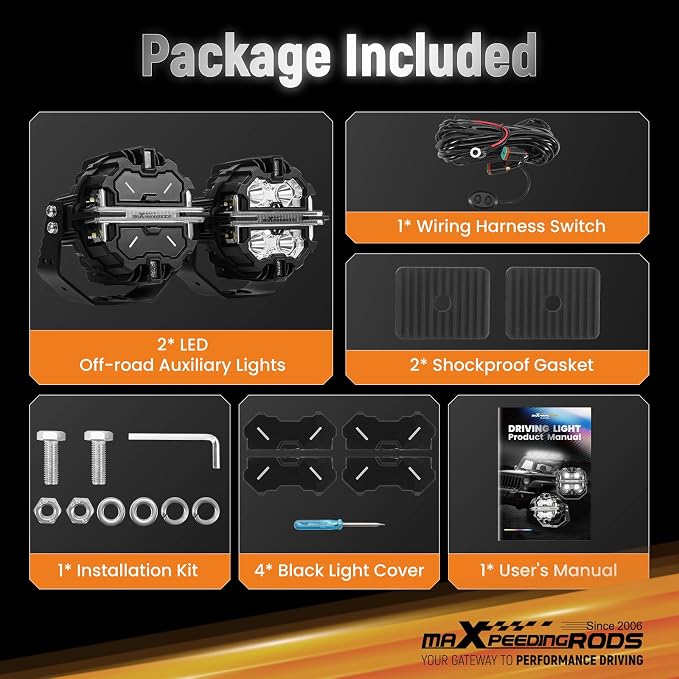 maXpeedingrods 5in 178W LED Off Road Lights w/Amber White DRL Side Shooter - Image 9