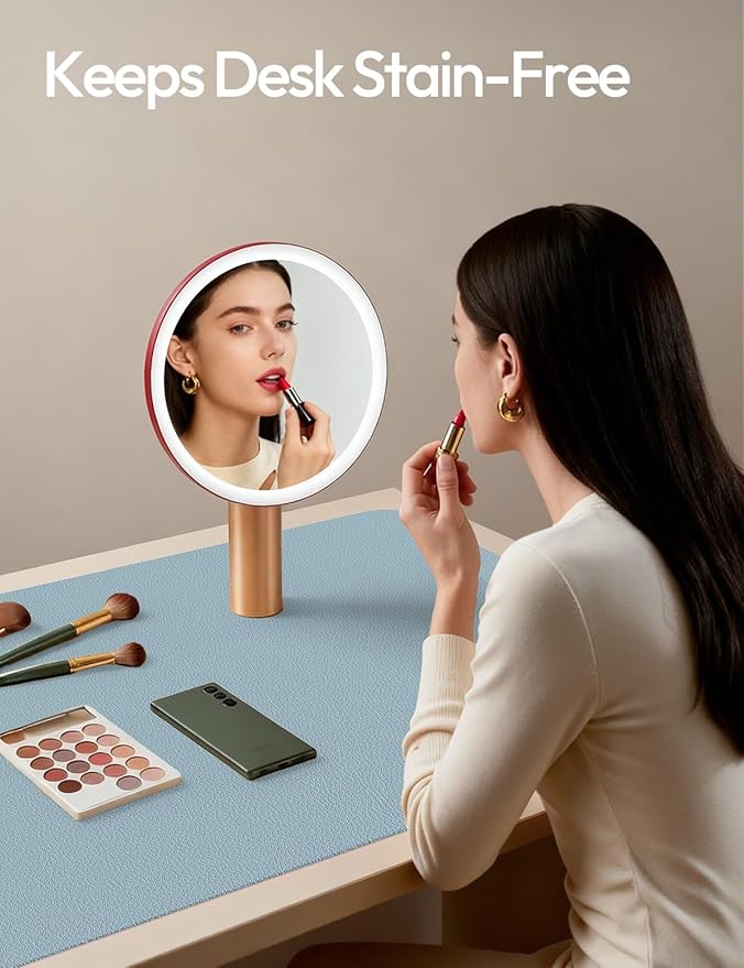 YSAGi Leather Desk Protector, Office Mat, Large Mouse Mat, Non-Slip PU Leather Blotter, Laptop Desk Pad, Waterproof Writing Pad for Office and Home (Ice Blue, 23.6" x 13.8") - Image 4