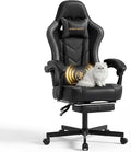 Desk Computer Gaming Chair - High Back Ergonomic Office Chair with Footrest and Lumbar Support, Swivel Comfy Home Gamer Video Game Chairs with Pocket Spring Cushion for Adults (Grey Leather) by KslysutyFurniture