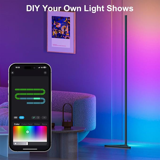 MIHEAL RGB Floor Lamp,16 Million Colors LED Floor Lamps 56" Lamps for Living Room with Music Sync,Standing Lamp with App and Remote Control,Gaming Ambient Lighting Corner Lamp Bedroom Decor - Image 6