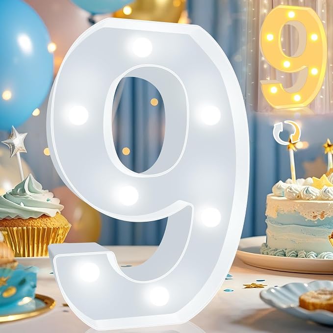 Pooqla LED Light Up Numbers, Warm White and Cool White Decorative Lighted Marquee Numbers for 9th Birthday Party, Gift for Boys Girls, Wedding, Night Light, 9th Birthday Decoration, Number 9 by Pooqla