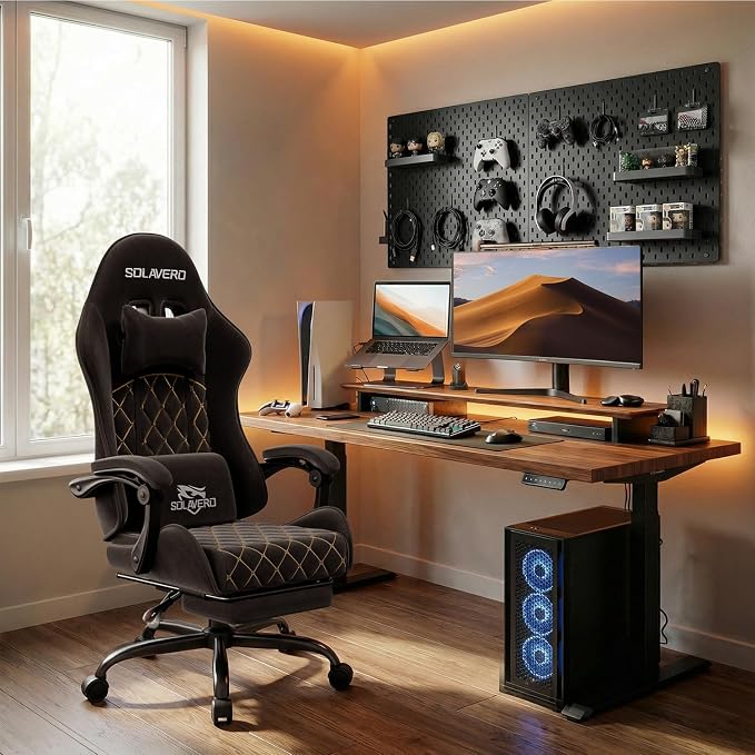 HLDIRECT Massage Recliner Gaming Chair with Footrest for Adults, Black | 300lbs Capacity, Ergonomic Office Computer Chair, Lumbar Support, Breathable Fabric, Headrest, 360° Swivel, Metal Frame - Image 2