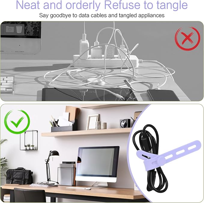 Donruby 30Pcs Silicone Cable Ties, Reusable Cord Organizer Straps, 6 Colors - Image 7
