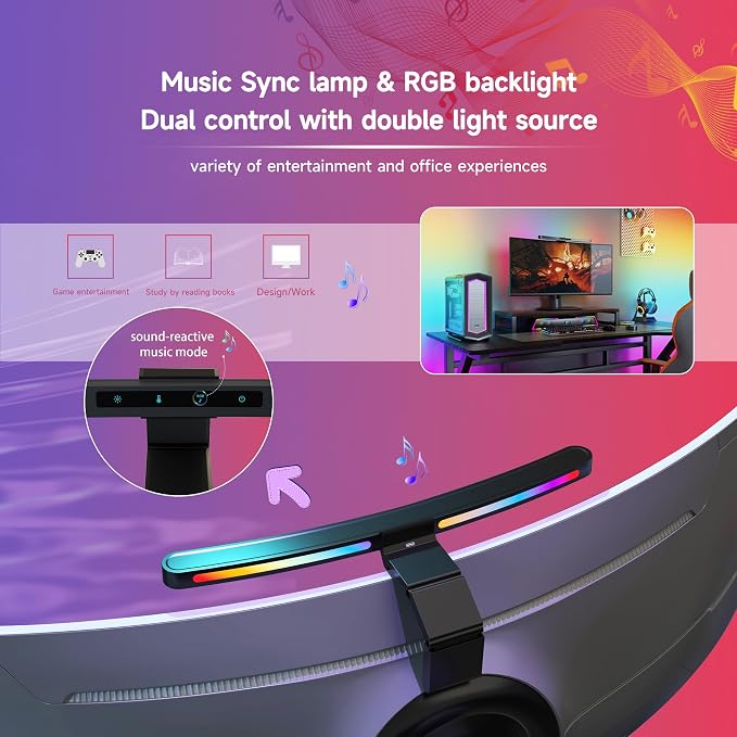 ONWAY Curved Monitor Light Bar with RGB Backlight, Wireless Remote Touch Control, No Glare Lamp with Camera Base for Gaming/Office Computer Setup - Image 7