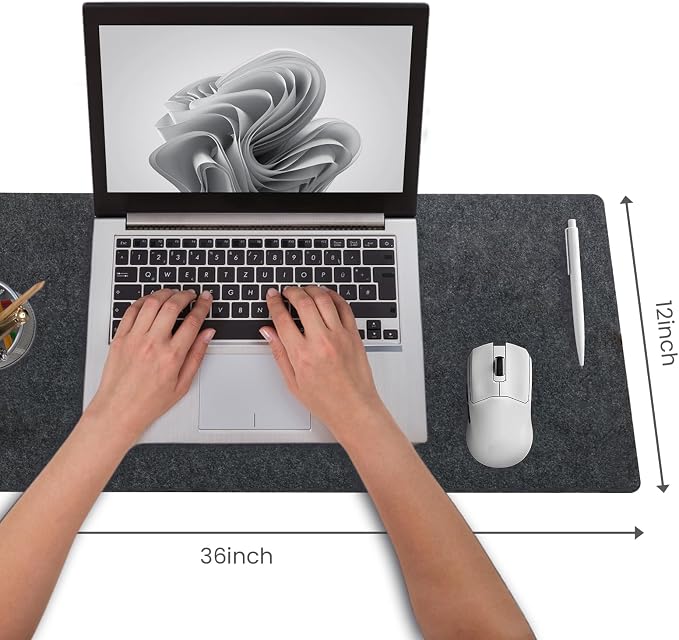 DAWNTREES Felt Desk Mat, Computer Mat for Desk, Dark Gray (36x12Inches) | Non-Slip Large Felt Mouse Pad and Keyboard Mat, Felt Desk Pad for Office and Home, Desktop Protection - Image 2