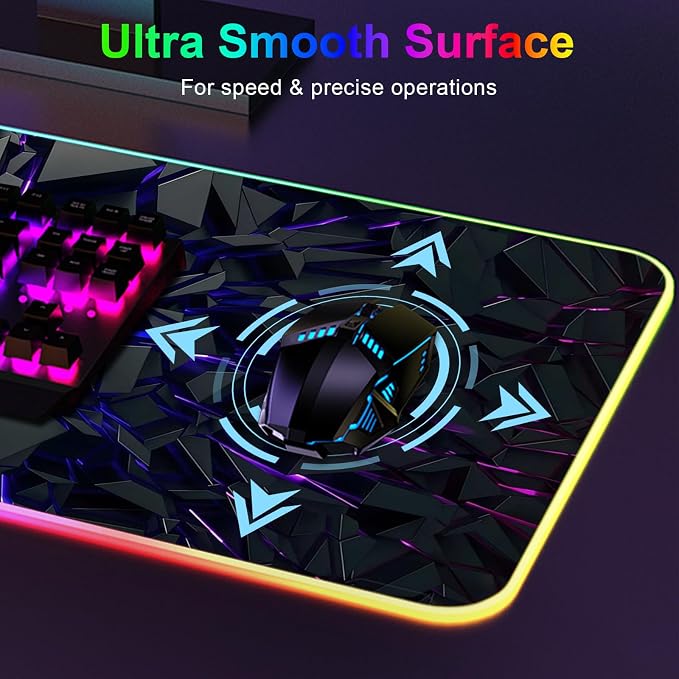 RGB Mouse Pad, Gaming Mousepad with 13 LED Light Modes | 31.5X11.8inch Large Mouse Mat, Gaming Mats for Desk with Non-Slip Rubber Base, Model-D - Image 3