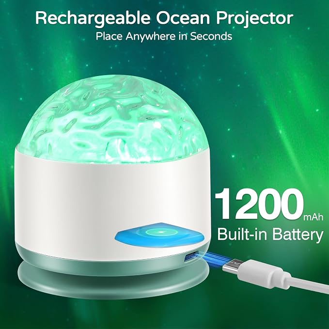 Ocean Wave Projector Light, Rechargeable 16 Color Ocean Lamp Ambient Lighting Night Light Projector Mood Lighting with Dimmable & Remote for Kids Bedroom Teen Girl Gift Room Decor - 2P - Image 5