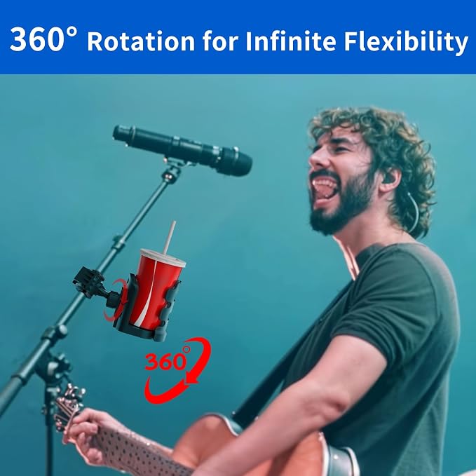 Adjustable Mic Stand Drink Holder with 360° Rotate Microphone Stand Cup Holder - Universal Water Bottle Holder Clamp On Cup Holder for Mic Stand, Music or Drum Stands to Holds Cups, 2 Pack - Image 4