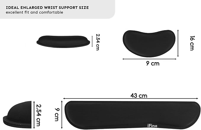 iFine Upgrade Enlarged Memory Foam Set Keyboard Ergonomic Mouse Wrist Rest Pad and Gel Cushion Support for Computer, Laptop, Mac in School, Office or Home, Gaming- for Stress-Free Typing (Black) - Image 3
