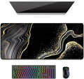Auhoahsil Desk Pad, XL Extended Large Gaming Mouse Pad 31.5 x 11.8 Inch, Waterproof Mousepad with Stitched Edges, Non-Slip Computer Keyboard Laptop Mat for Women Men Office Work, Black Gold River by Auhoahsil