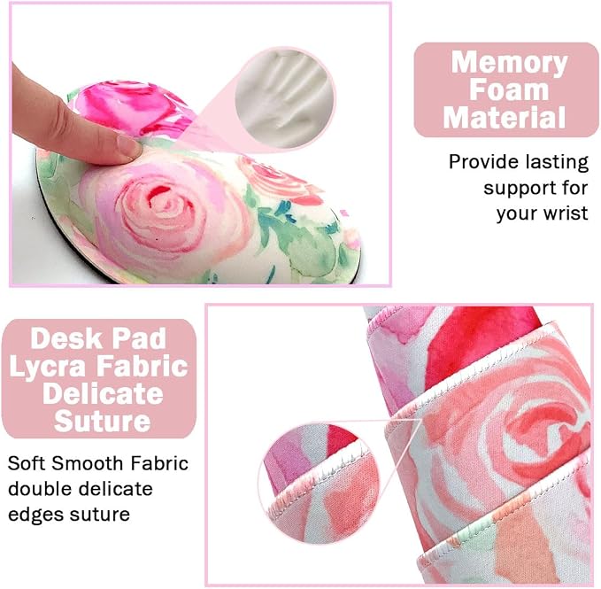 Large Mouse Pad Set, Cute Extended Mouse Pad+Keyboard Wrist Rest Support Desk Pad Memory Foam Ergonomic Easy Typing, 35.4×15.7 in Desk Mat Set for Home Office Study Game - Flowers - Image 2