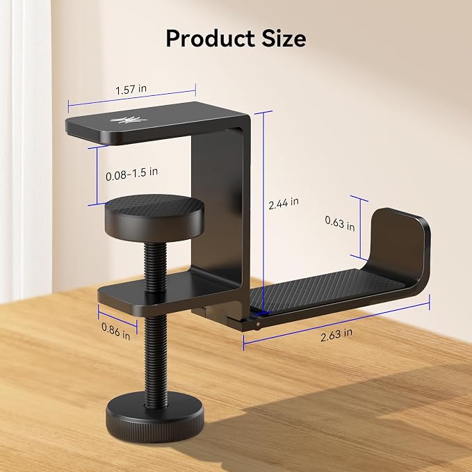 OneOdio MTL99 Foldable Headphone Stand, Metal Headset Holder Space-Saving Table Hook, Clamp-on Under Desk Hanger, Universal Fit Gaming Headphones Mount, Black - Image 7