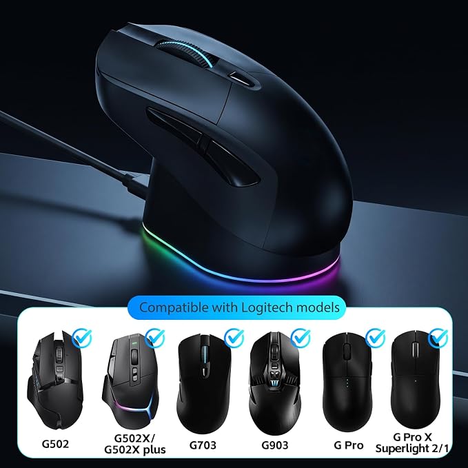 Charging Dock Compatible with Logitech Gaming Mouse G Pro X Superlight 2/1,G502/G502 X/G502 X Plus,G703/G903/G403 Lightspeed - Image 2