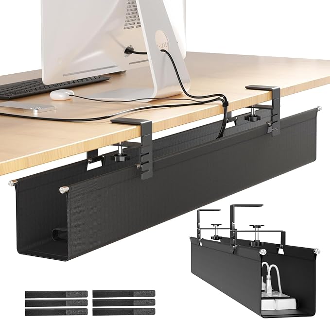 [Upgraded] Large Under Desk Cable Management Tray, Cinati Cable Management Under Desk No Drill, 28.4" Fabric Cord Hider for Wire Organizer, Cord Organizer for Office, Home - Supports Up to 30lbs Black by Cinati