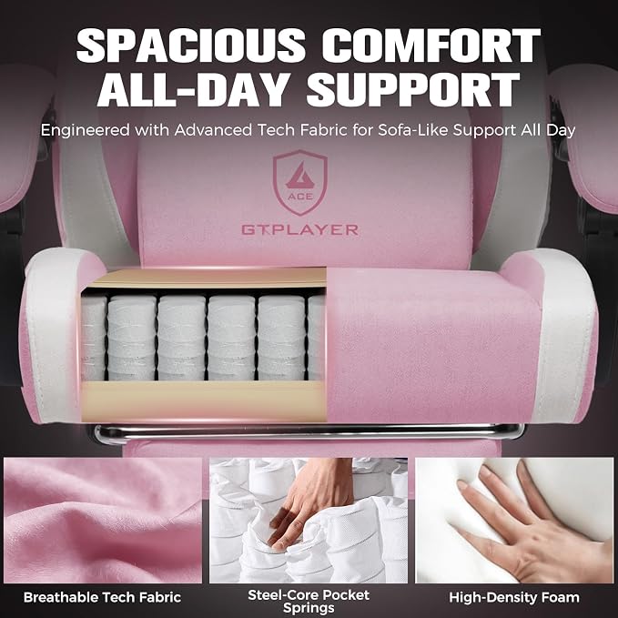 GTPLAYER Gaming Chair, Ergonomic Computer Chair with Footrest and Lumbar Support, High Back Recliner Chair 350lbs, Height Adjustable for Home Office, Pink - Image 5
