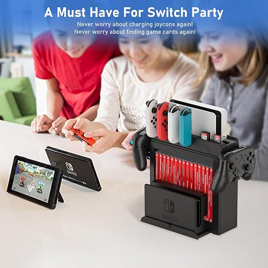Switch Game Storage with Controller Charger for Nintendo Switch & OLED Model, Switch Charging Dock Charges 6 Joycons, Switch Gaming Accessories Holder for Desk, Switch Game Gift Card Organizer (Black) - Image 6