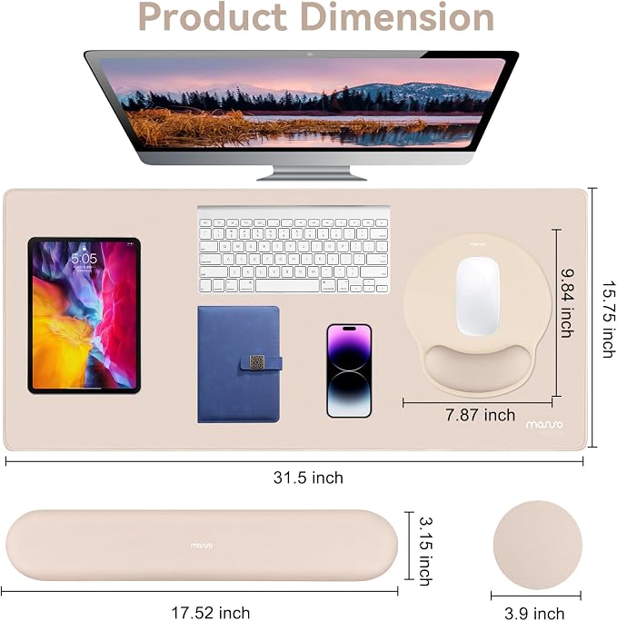 MOSISO Wrist Rest for Mouse Pad Set, Large Gaming Deskpad, Apricot - Image 2