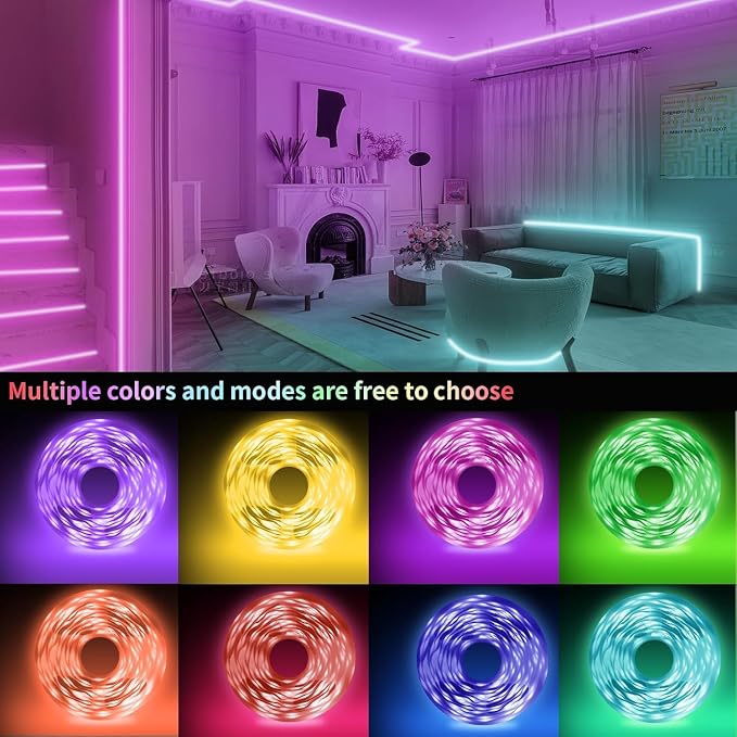 KSIPZE 96ft Led Strip Lights RGB Music Sync Color Changing Bluetooth Led Lights with Smart App Control Remote Led Lights for Bedroom Room Lighting Flexible Home Décor - Image 5