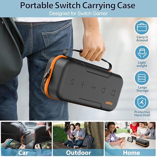 OIVO Switch OLED Carrying Case Compatible with Nintendo Switch & OLED, Portable Switch Travel Carry Case Fit for Joy-Con and Adapter, Hard Shell Protective Switch Pouch Bag with 20 Games, Orange - Image 6