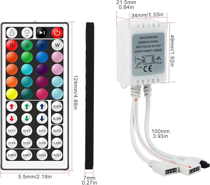 44 Key RGB LED Strip Light Remote Controller, Low Voltage LED IR Remote - Image 2