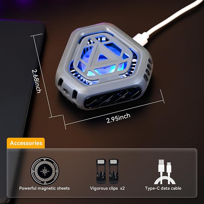 Magnetic Cell Phone Cooler for Gaming,Portable Mobile Phone Cooling Fan Lightweight Quiet with RGB Ligh - Image 7