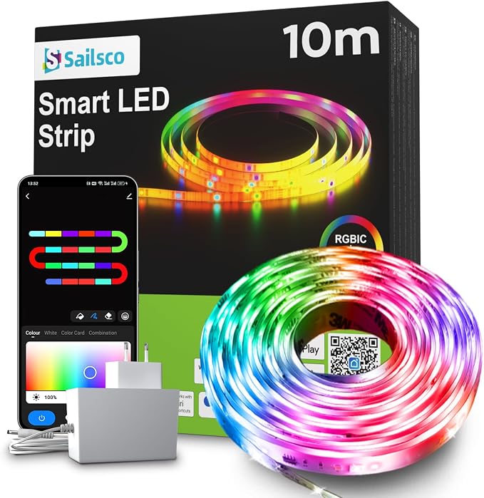 LED Strip Lights for Bedroom 32.8ft,Music Sync Color Changing LED Lights with Remote and App Control,RGBICWW Strip for Room Home Kitchen Party Stairs Bar Decoration by Sailsco