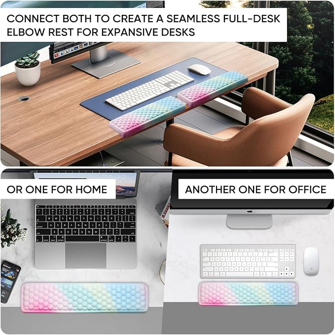 JIKIOU L-Shaped Desk Elbow Pad for Desk,Memory Foam Elbow Support Pad 2Pack | Massage Design, 14.9inch is 20% Longer for Comfort, Non-slip Rubber Base, Ergonomic Cushion for Pain Relief, Rainbow - Image 2