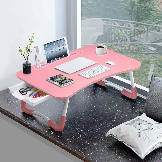 Slendor Bed Desk for Laptop and Writing with Storage, Cup Holder, Light - Image 2