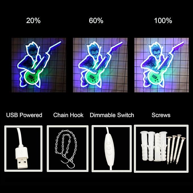 Zombie Playing Electric Guitar Neon Sign Music Led Light Up Sign Pop Art With UV Printed background Room Wall Decor Man Gaming Room, Kids Room, Bar Decoration, Birthday Party Gifts - Image 3
