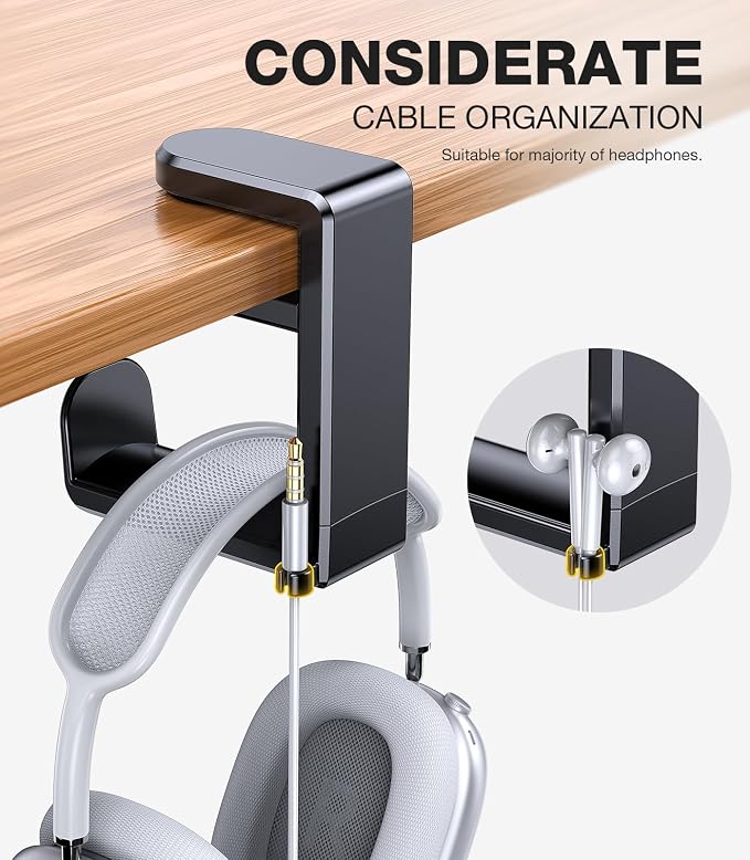 Coolpow Gaming Headphone Stand for Desk【360°Rotating】PC Headset Holder for Desk Hook Mount, Headset Stand Holder Clip Under Desk Headphone Hanger for Airpods Max, HyperX, Sennheiser All Headphone Size - Image 6