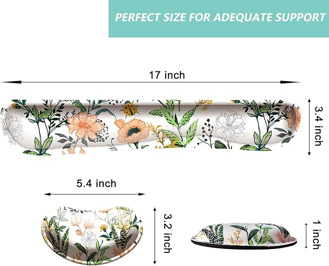 Keyboard Wrist Rest Mouse Wrist Support Set, Memory Foam Wrist Rest Pad for Computer Laptop Keyboard Mouse, Ergonomic Wrist Cushion Support for Typing Pain Relief, Gaming Home Office, Flower White - Image 6