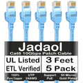 Jadaol [UL Listed Cat 6 Ethernet Cable 3 ft 5Pack 10Gbps 24AWG PoE++, Blue by Jadaol