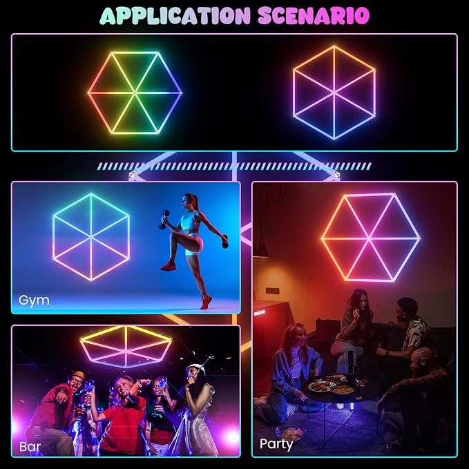 RGB Hexagon Lights - Music Sync & Remote Control & 358+ Color Changing Honeycomb Lights for Garage, Gaming Room, Gym, Bar, Ceiling, Basement, Party Decoration - Image 4