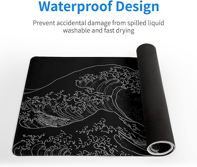 Brecoy Japanese Sea Wave Large Mouse Pad, Anime Black Gaming, Extended Kanagawa Mat Desk Pad, 3mm Thick Long Non-Slip Rubber Base Mice Pad, 31.5 X 11.8 Inch - Image 4