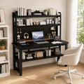 40 Inch Gaming Computer Desk with Built-in Power Outlet & LED Lights | Home Office Desk with Hutch, Pegboard & Storage Shelves | Space-Saving Workstation (Black) by Unknown