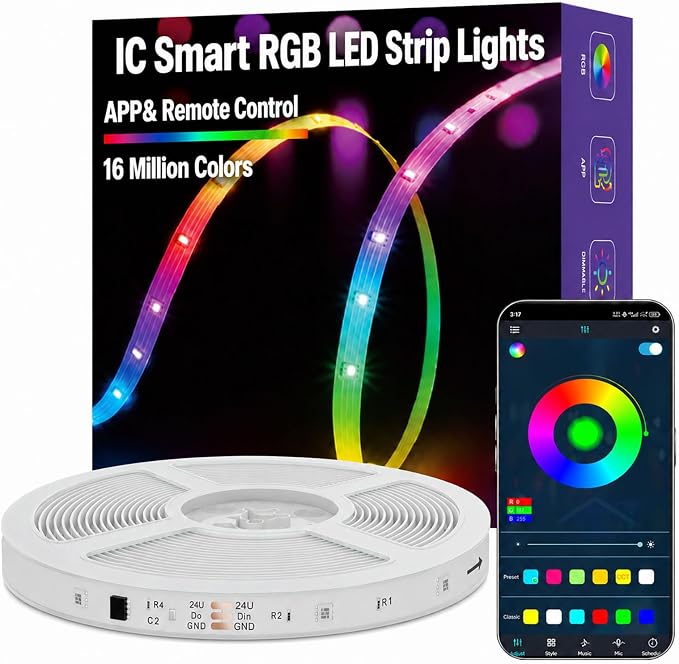 MFWW 66ft RGB+IC LED Strip Lights, LED Lights for Bedroom, Smart Control by MFWW