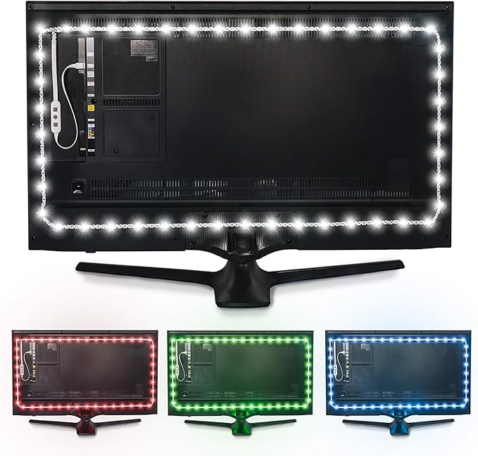 Luminoodle Color Bias Lighting, USB TV and Monitor Backlight LED Strip Lights Kit with Dimmer, Remote - 6.6 ft for 24" to 60" TV - Medium by PowerPractical