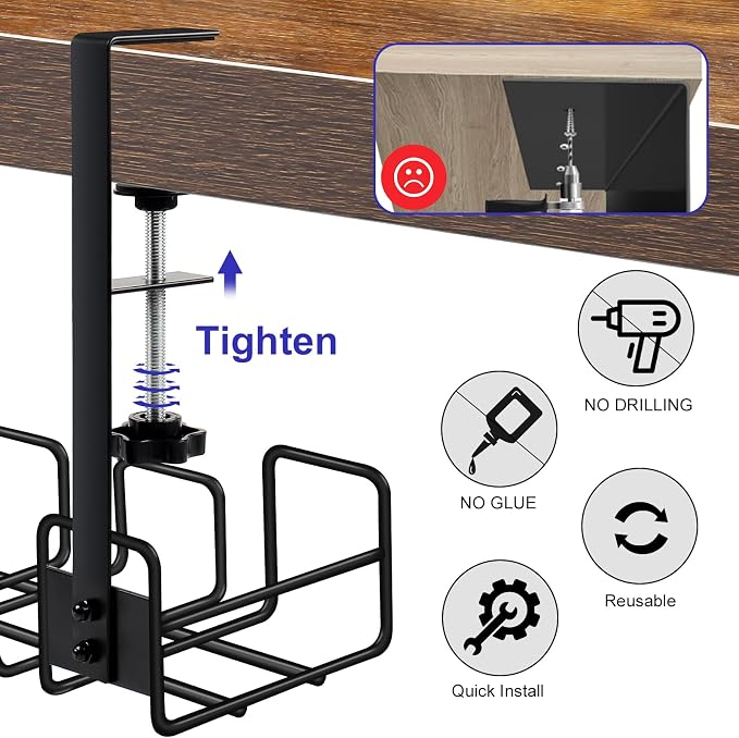 OneLeaf Under Desk Cable Management Tray - No Drill Wire Management Rack - Image 2