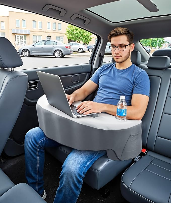 Ergonomic Lap Desk Pillow with Cooling Memory Foam – Gaming Cushion for Bed, Laptop Support, and Reading Pillow with Armrest for Comfort at Home, Office, or Travel (Grey) - Image 4