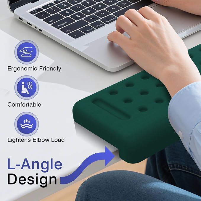 L-Shaped Desk Edge Cushion, 2 PCS Elbow Rest for Desk, Dark Green | Memory Foam, Ergonomic Support, Elbow Pad & Arm Rest for Palm, Wrist & Forearm, Non-Slip & Separate Design, Office & Home - Image 5