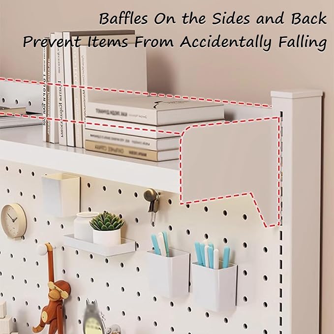 Standing Pegboard Peg Board Display Stand Gaming Desk Organizer, Desktop Organizer Shelf, Desk Hutch with Pegboard Hook, for Office Home Bedroom Dormitory(White,80 * 95cm) - Image 7