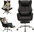 JOMEED Cross Legged Office Chair with Footrest,Flip Armrest,Black | Big and Tall Executive,Ergonomic Design with Lumbar Pillow, 155° Reclining, PU Leather Wide Desk Chair for Home and Office by JOMEED