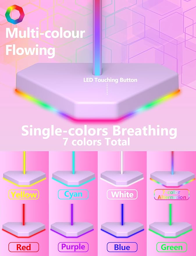 RGB Headphones Stand with 1 USB-C Data Transmission& 3 Type-C Charging Port, Desk Gaming Headset Holder with 7 Light Modes and Non-Slip Rubber Base (Purple) - Image 3