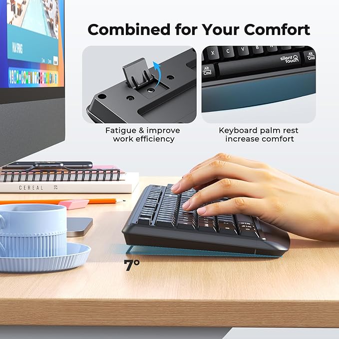 MEETION Wireless Keyboard Mouse Combo, Silent Full-Size Design, Black - Image 3