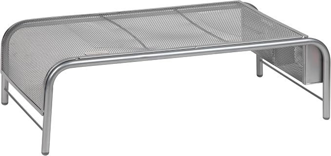 Mind Reader Monitor Stand, Ventilated Laptop Riser, Desktop Organizer, Side Storage, Metal Mesh, 20"L x 11.5"W x 5.5"H, Silver - Image 7