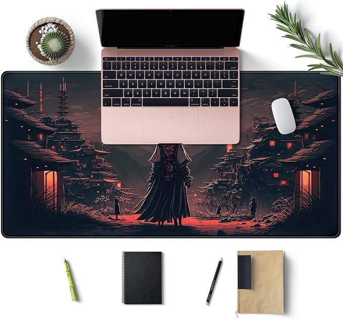 Japanese Landscape Desk Mat Post Moonlight Samurai Mouse Pad Large Dark Aesthetic Desk Pad Gaming Mousepad Extended XXL 31.5 x 15.7 in Laptop Computer Mouse Keyboard Mat - Image 3