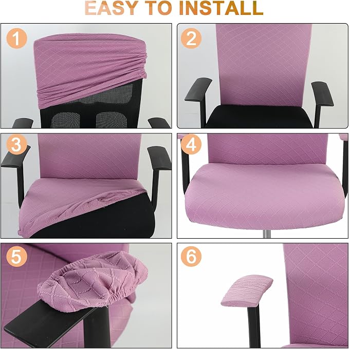 Tallew 4 Pcs Office Chair Covers Set Computer Universal Protective Stretchable Chair Seat Covers Desk Armrest Slipcovers Pads Office Cushion Backrest for Rotating(Light Purple) - Image 6