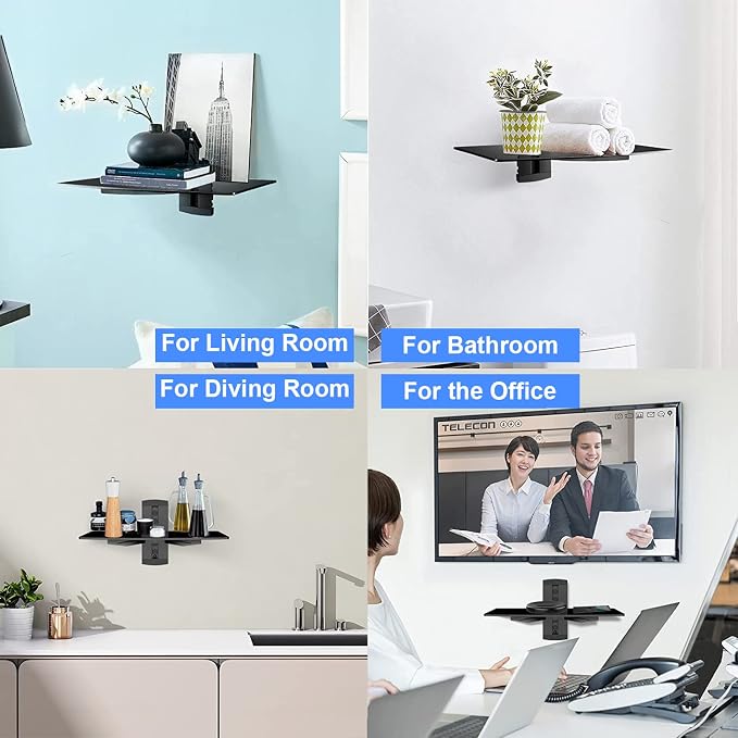 suptek Single Floating Shelf Wall Bracket with Strengthened Tempered Glass for DVD Players/Cable Boxes/Games Consoles/TV Accessories 1 Shelf, Black, CS201 - Image 5