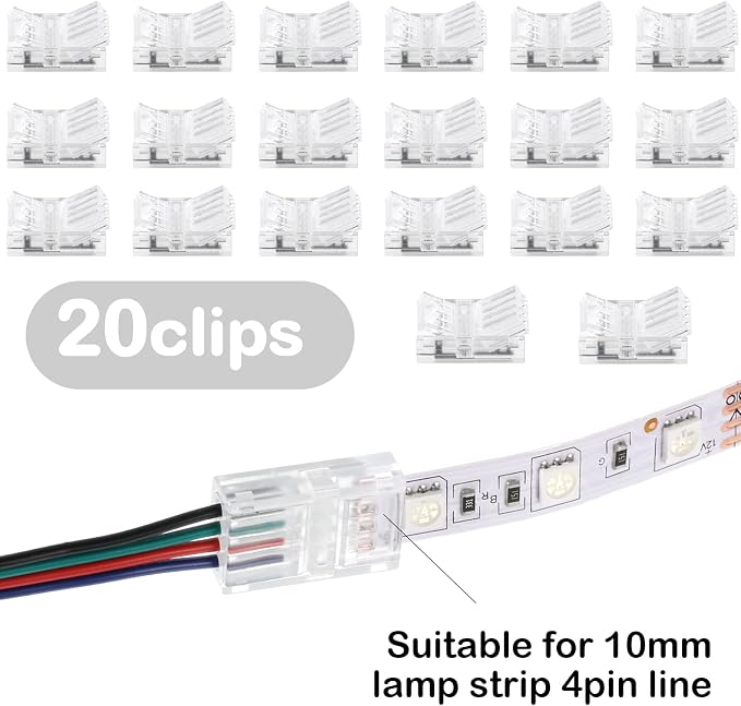 Flutesan 20 Pcs 4 Pin 10 mm LED Strip Connector RGB Lights Waterproof Adapter 22 AWG Wires Connector for Strip Light Unwired Gapless Track 5v 12v 24v - Image 3