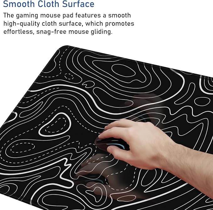 Large Gaming Mouse Pad with Stitched Edges, (31.5X15.7In) Durable Non-Slip Natural Rubber Base, Waterproof Computer Keyboard Pad Mat for Esports Pros, Gamer, Desktop, Office, Home, Terrain Black - Image 5